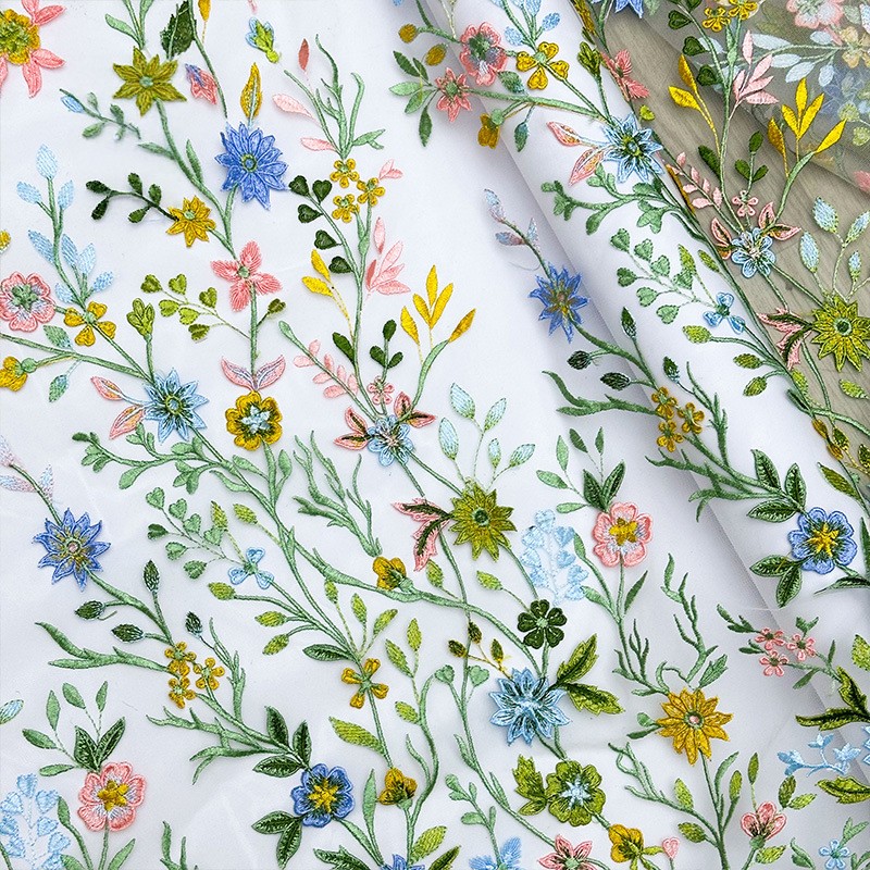 ผ้าลูกไม้ตาข่ายปักลายดอกไม้และ - Textile For Sewing บทวิจารณ์และราคา