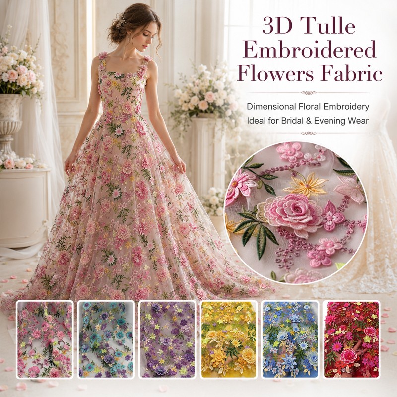 ผ้าตาข่ายลูกไม้ปักลายดอกไม้ 3  - Textile For Sewing บทวิจารณ์และราคา