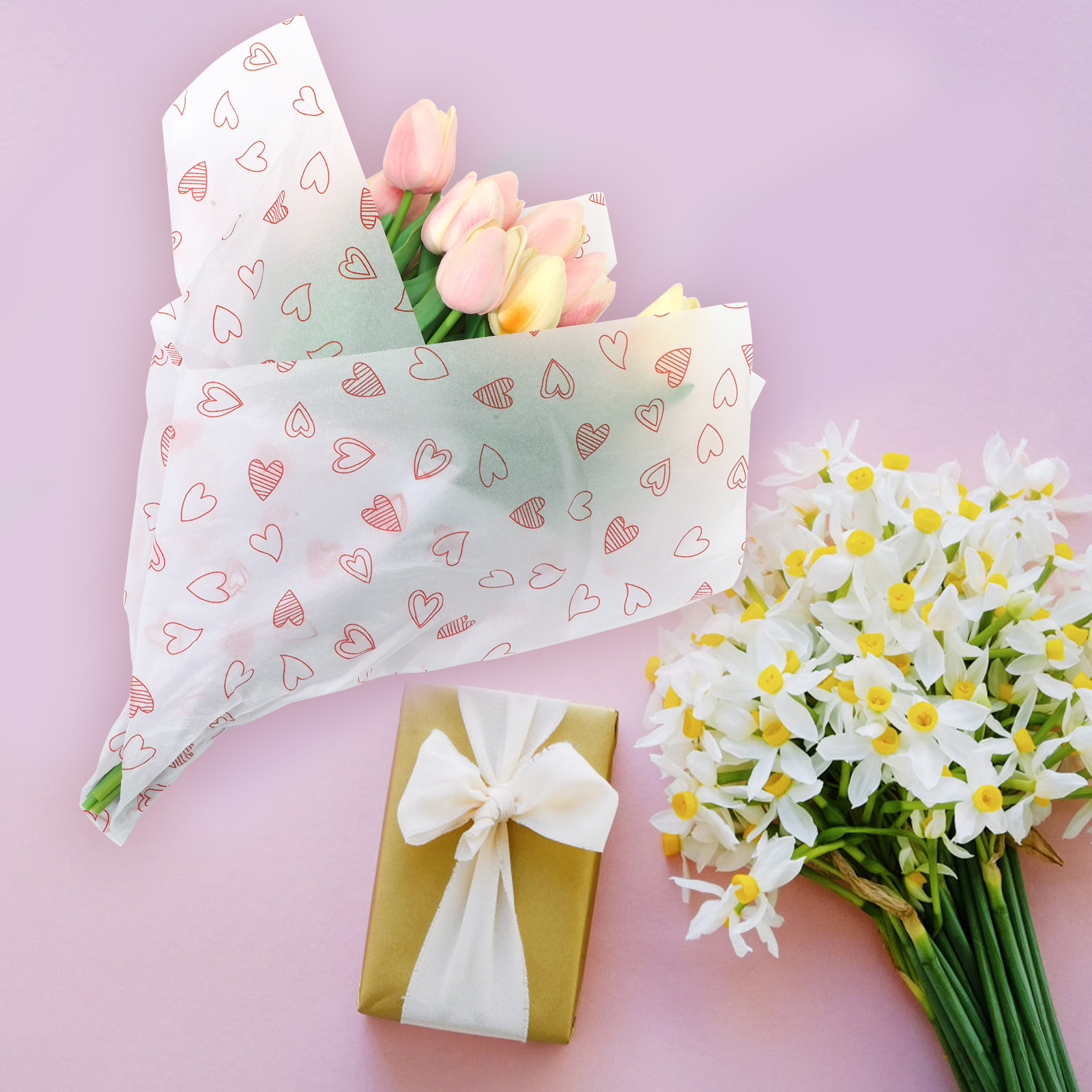 กระดาษห่อลายดอกไม้รูปหัวใจ 28  - Pattern Tissue Paper บทวิจารณ์และราคา